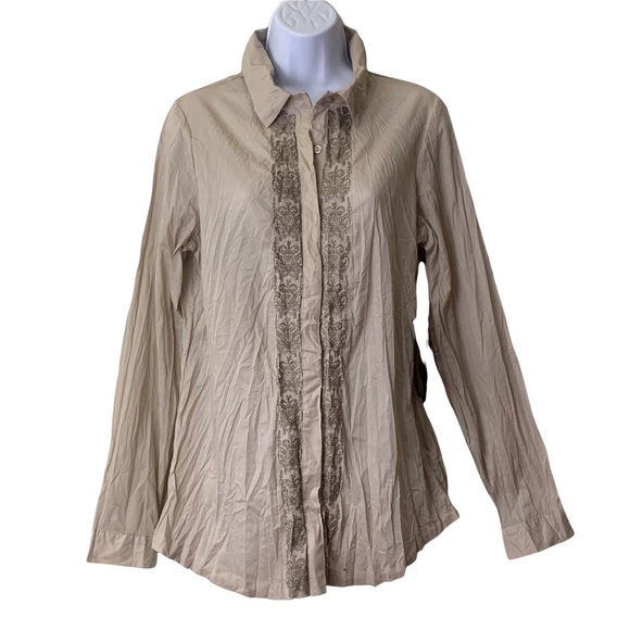 LoveStitch Shirt Button Up Embroidered Long Sleeve Wrinkled Effect - Picture 11 of 11